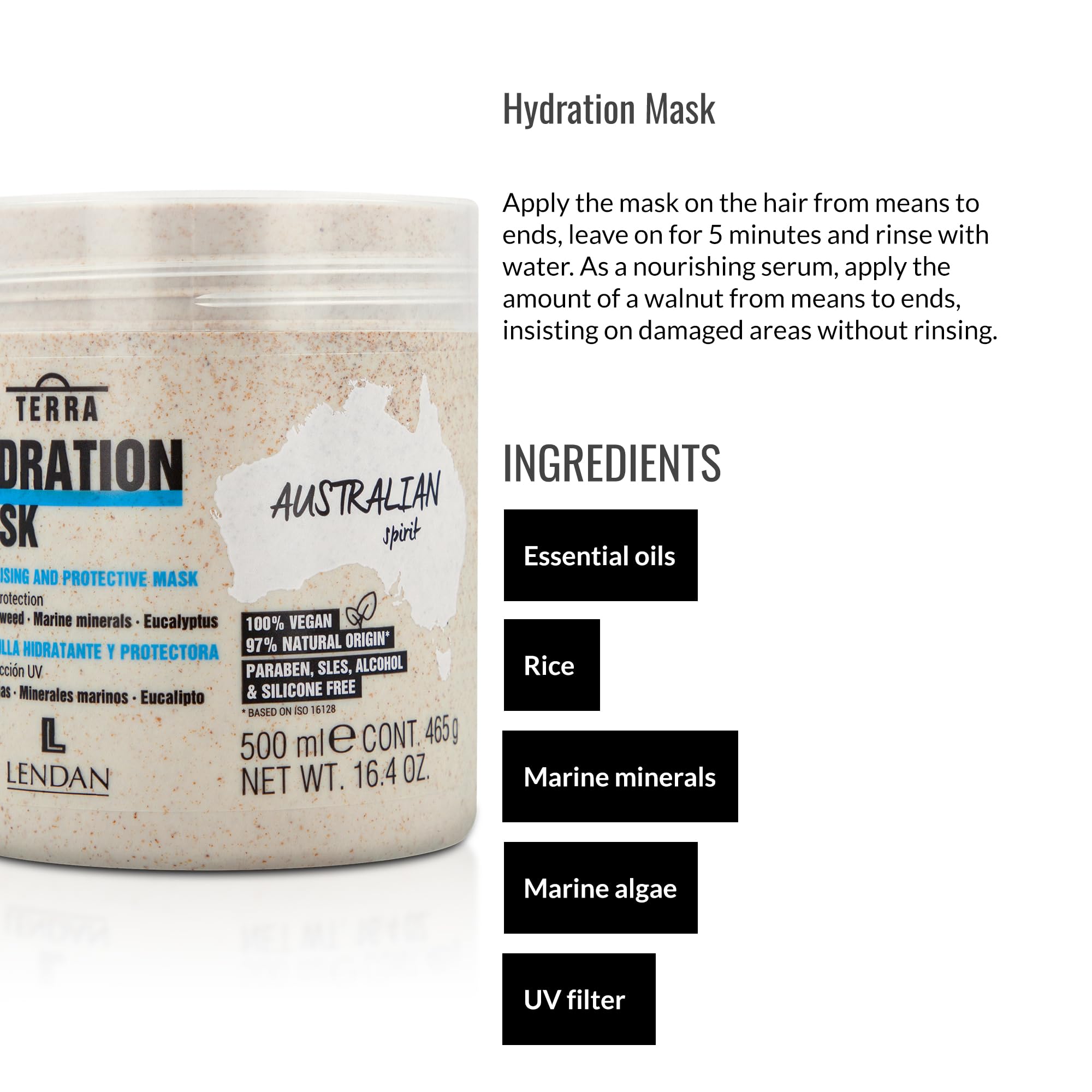 Lendan Terra Hydration Mask UV shield: protects color and shine from sun exposure
