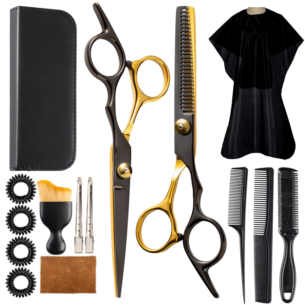 Lengnoyp black gold barber scissors with a straight blade for precise at-home trims.