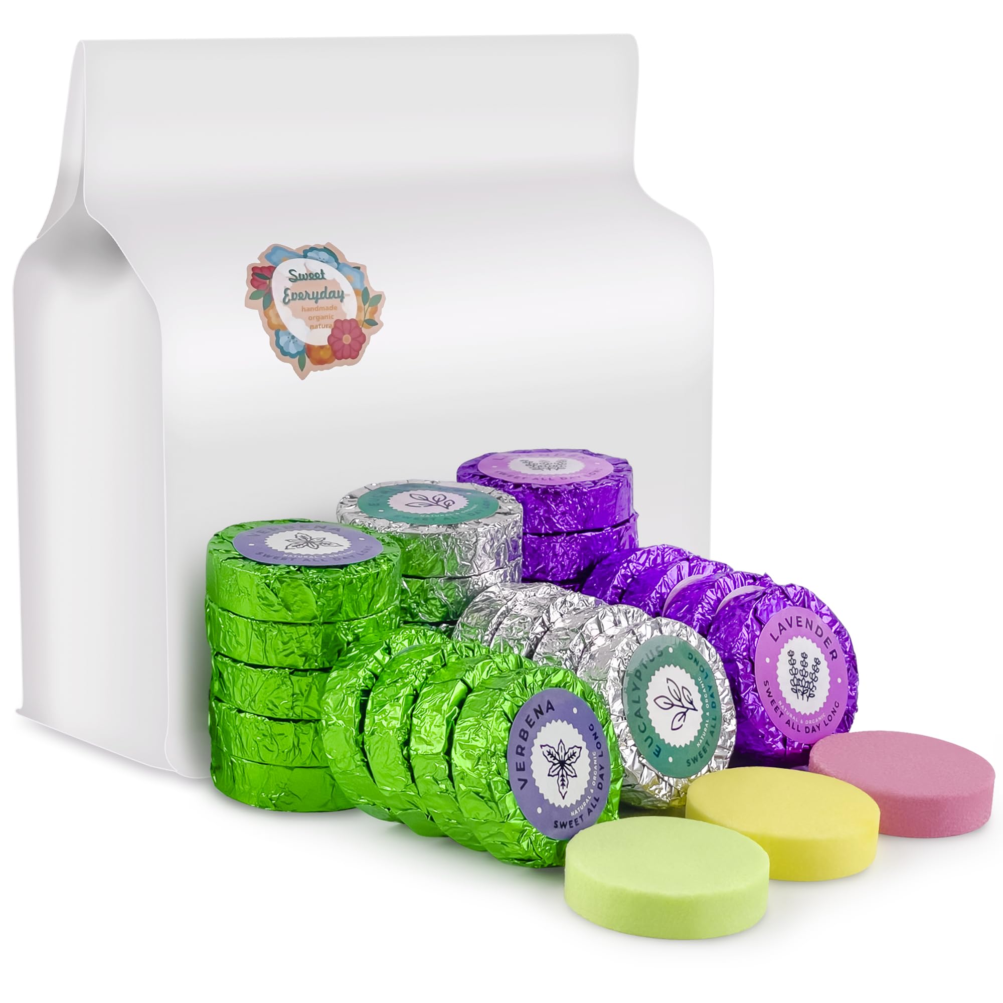 leoce shower steamers multi-packaging in foil for lasting aroma in the shower