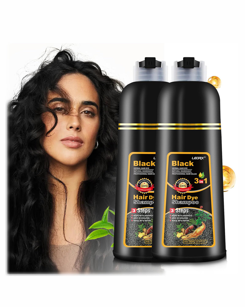 Leorx 2pack black hair dye shampoo bottle for easy at-home color.