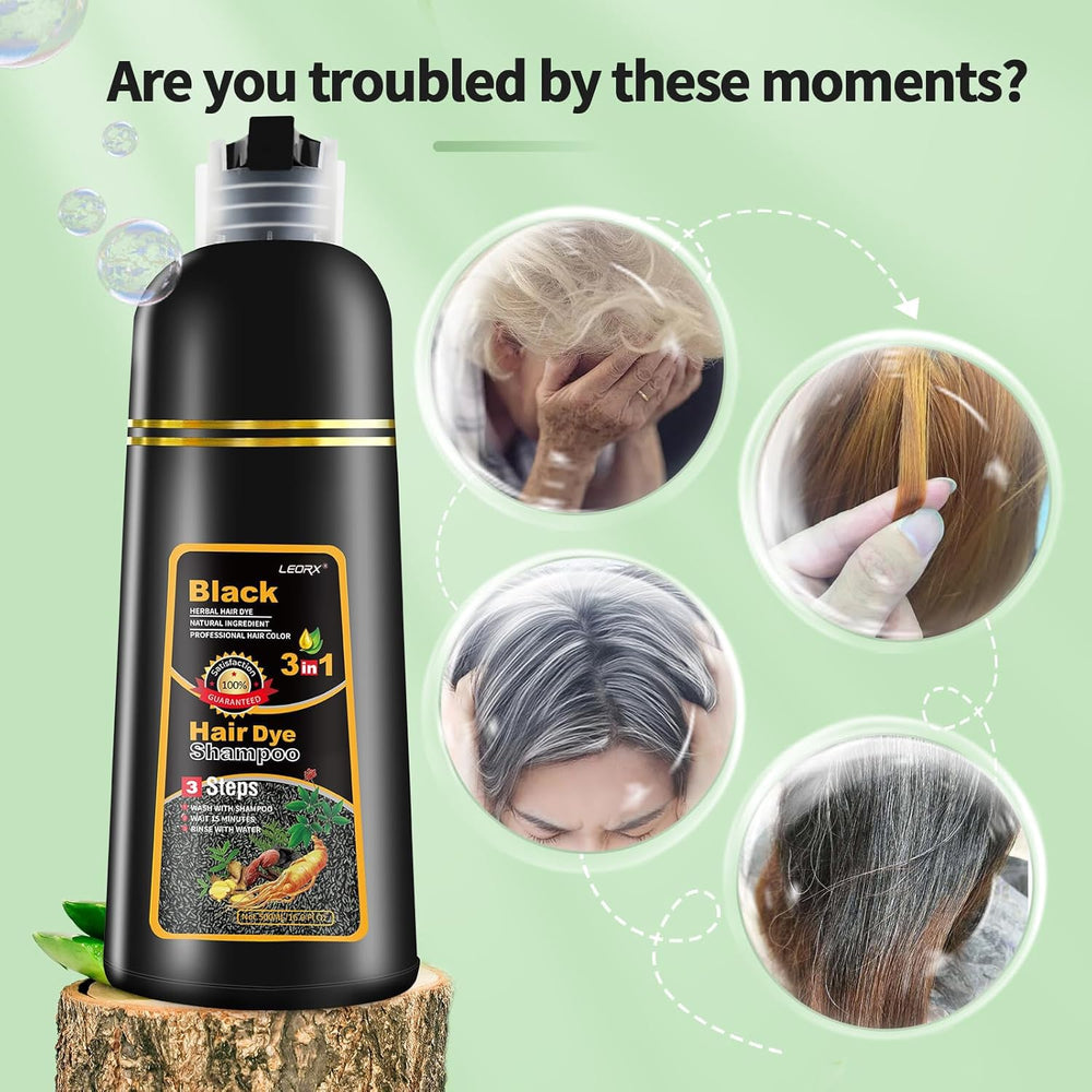 Leorx 3-in-1 hair coloring shampoo application demonstrates quick, even color and conditioning.