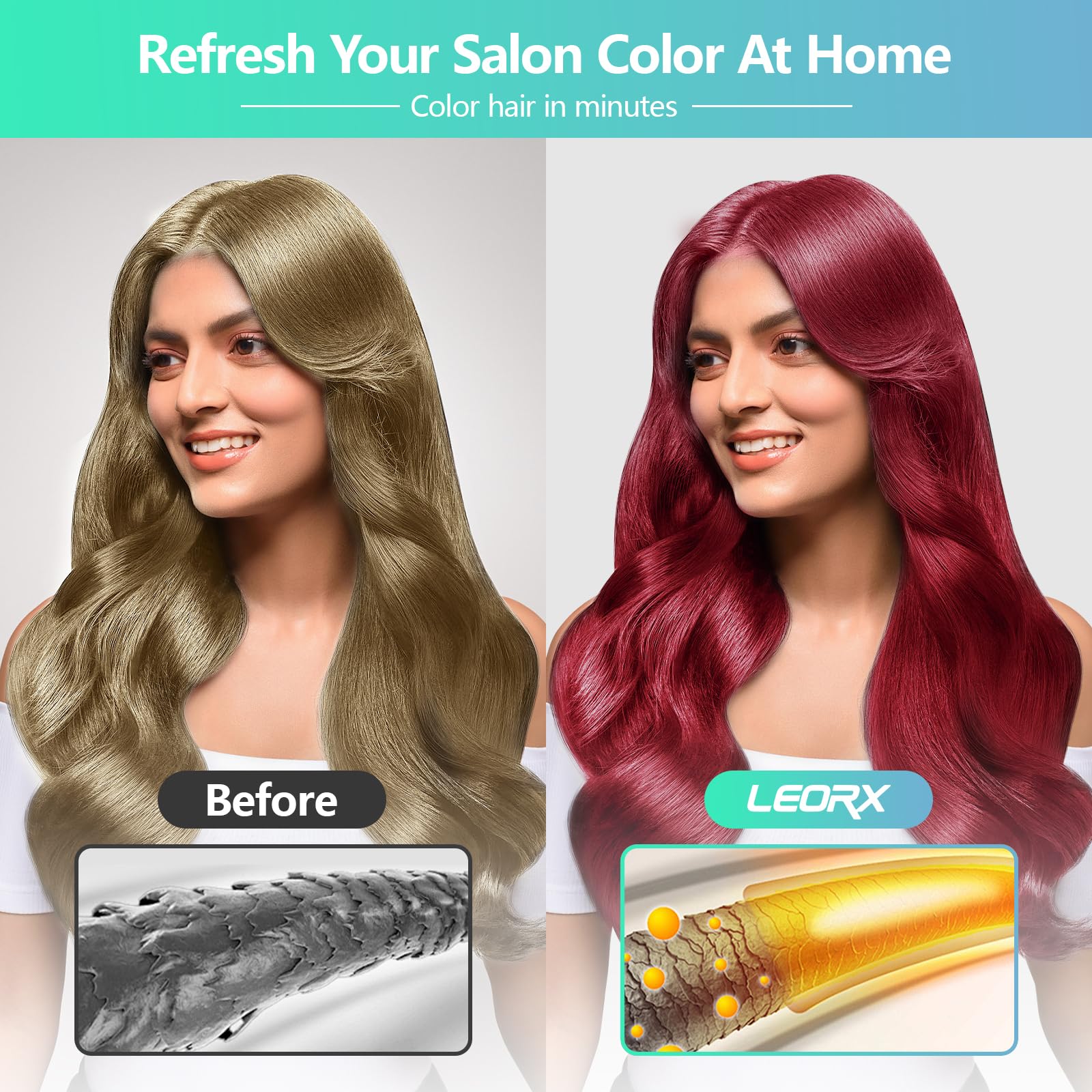 Leorx at-home color application scene with creamy foam applying evenly