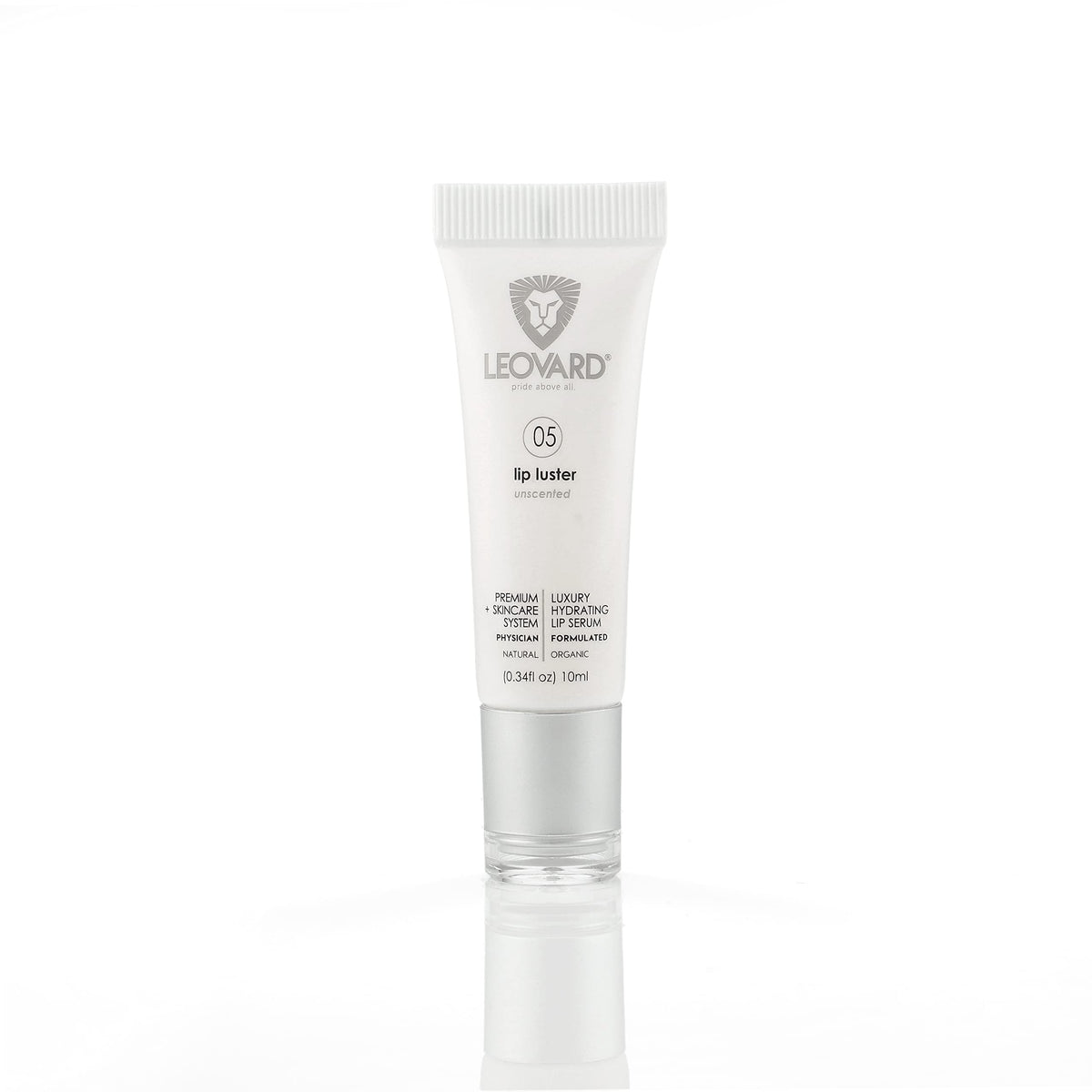 Leovard Lip Luster tube closeup for rich hydration and soft lips