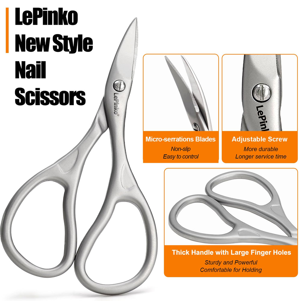 LePinko curved nail scissors showing ergonomic handle for comfortable control