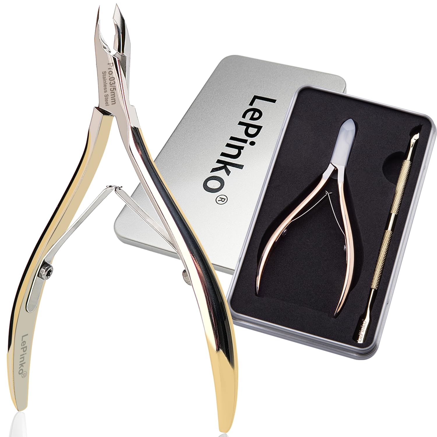 LePinko cuticle trimmer with 5mm jaw for precise trimming near the nail.