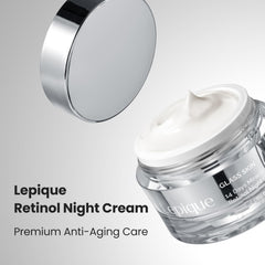 Close-up of cream texture swirl from Lepique Retinol Night Cream.