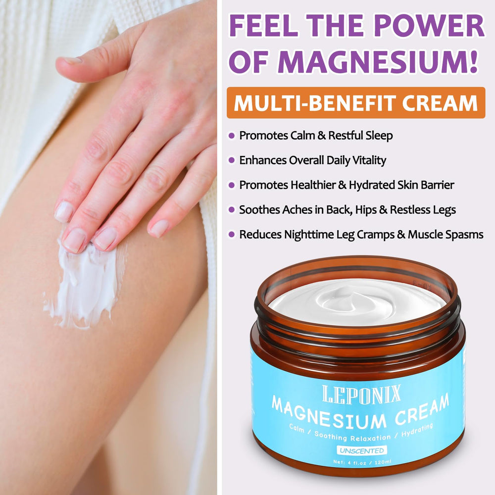 LEPONIX Magnesium Cream massage scene illustrating pre-bed relaxation.