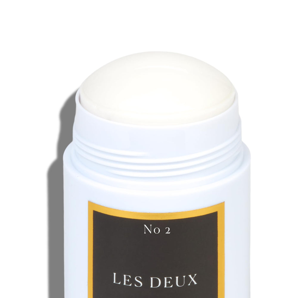 Les Deux natural deodorant stick packaging no2 amber-saffron-sandalwood variant label