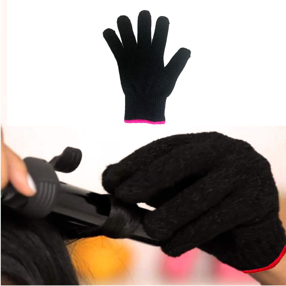 Lessmon glove used with curling iron for safe and precise curls.