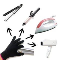 Lessmon glove used with flat iron for comfortable heat blocking.