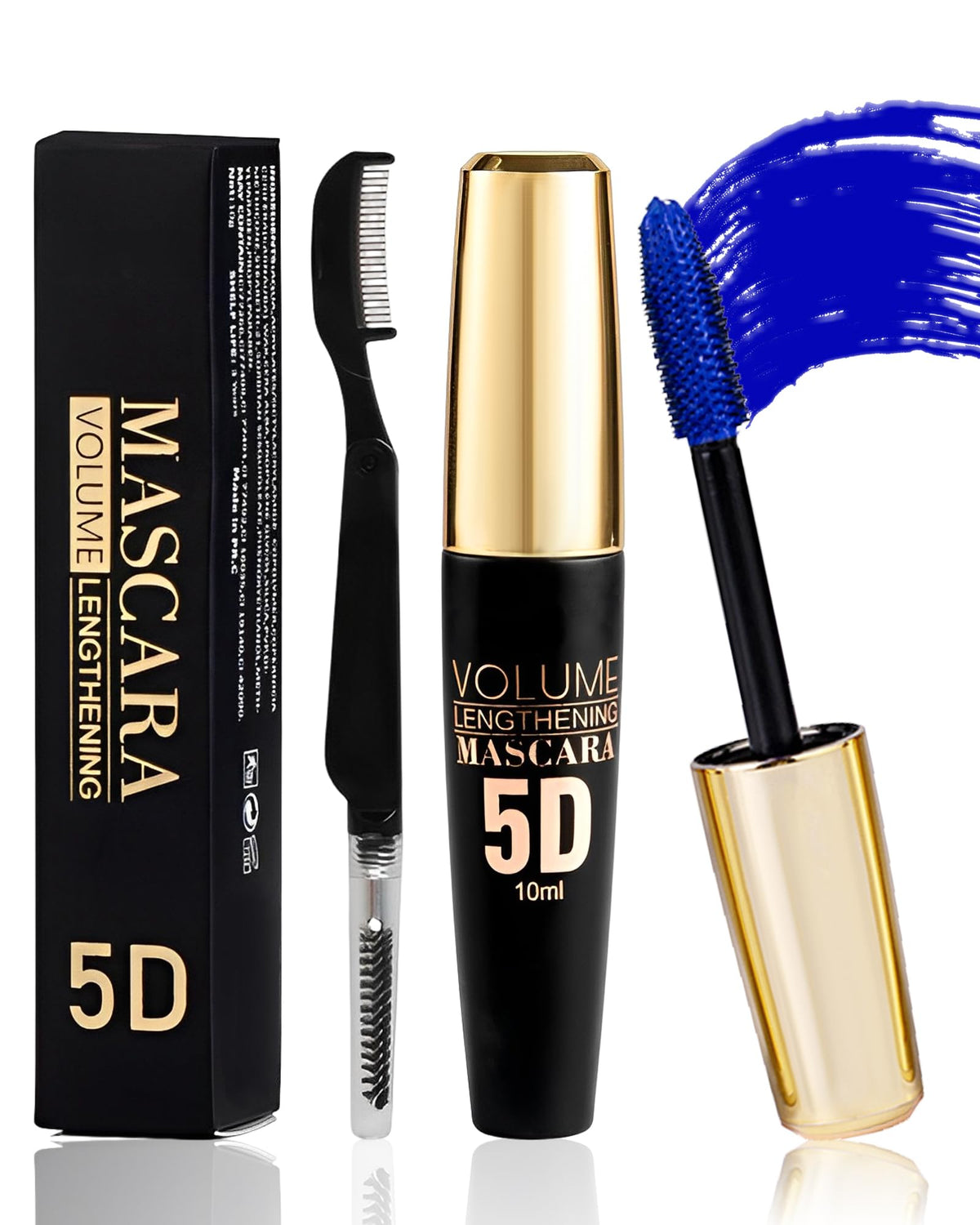 Lestpola blue waterproof mascara bottle shows vibrant color for all-day wear.