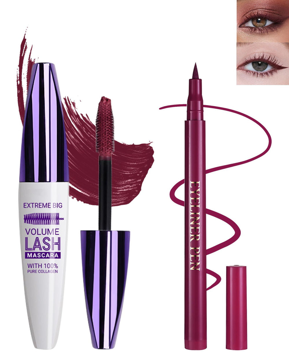 Lestpola Burgundy waterproof mascara wand close-up for voluminous defined lashes.