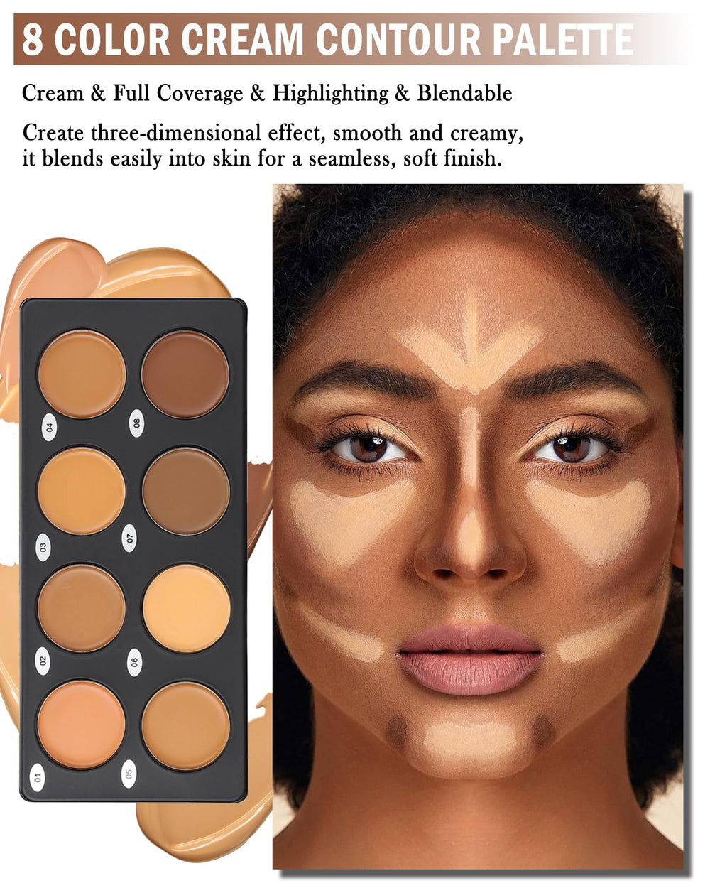 Lestpola Cream Contour Palette matches dark skin undertones for a natural look.