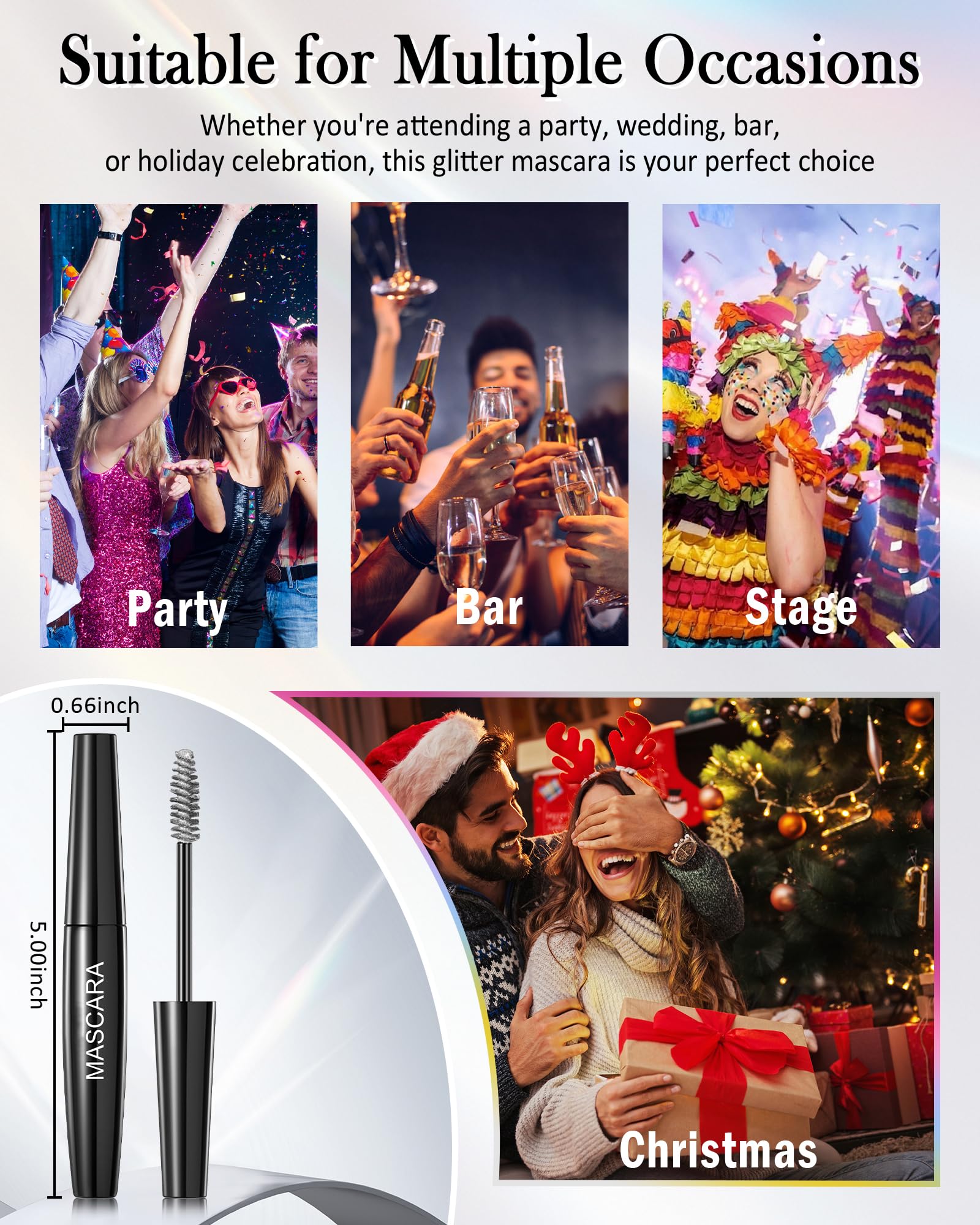 Lestpola glitter mascara brush close-up highlights precision wand for even application.