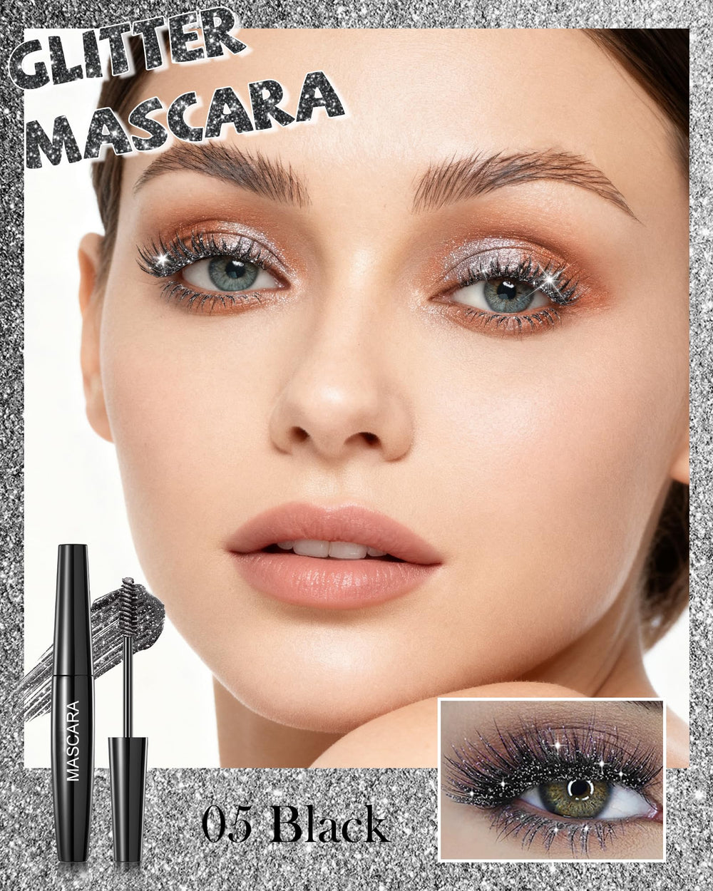 Lestpola golden glitter mascara delivers radiant length with diamond shimmer and smudge-resistant finish.