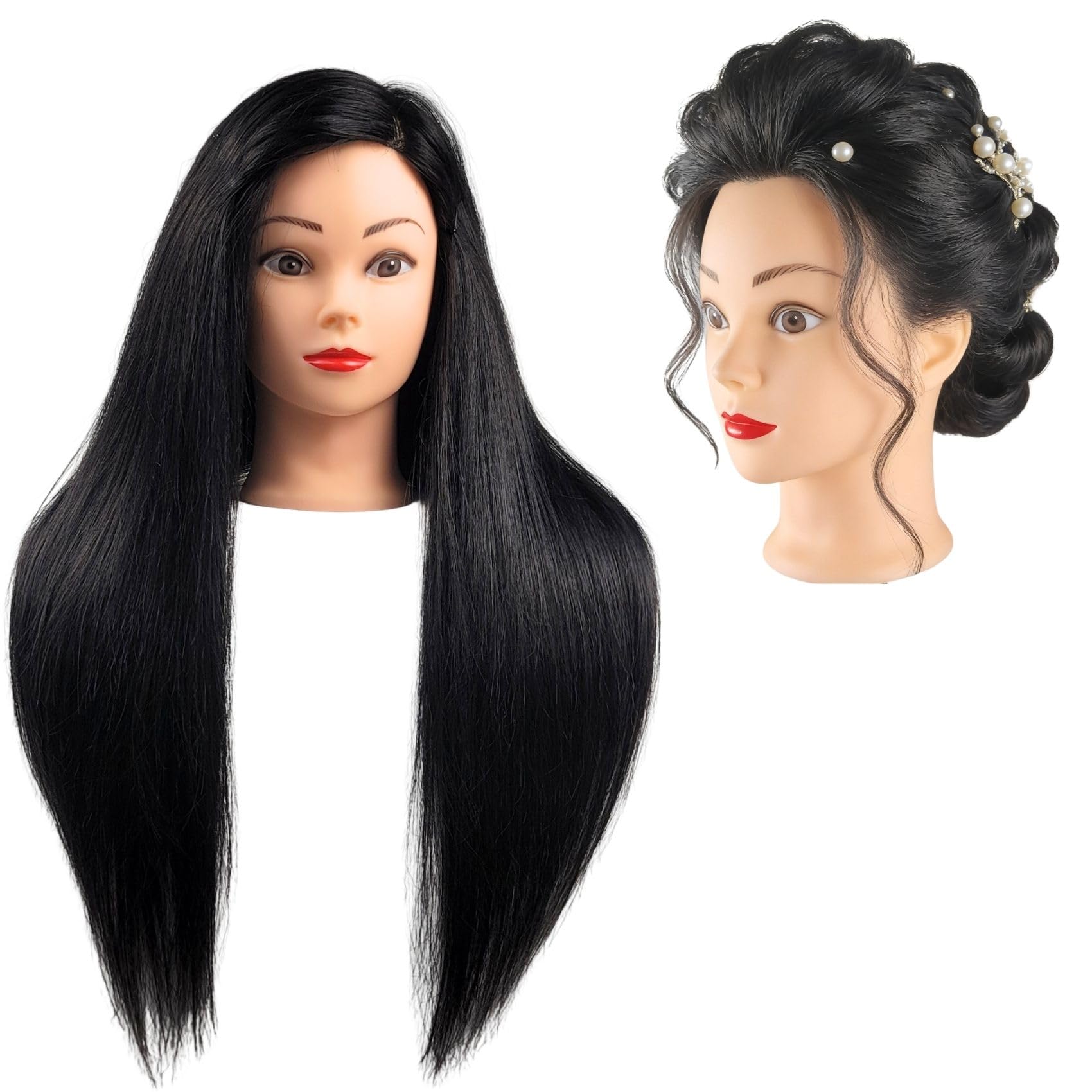 Leticia Cosmetology Practice Mannequin Head top view for authentic training with long real hair.