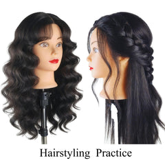 Leticia Real Hair Mannequin Head enables braiding and updo experiments.
