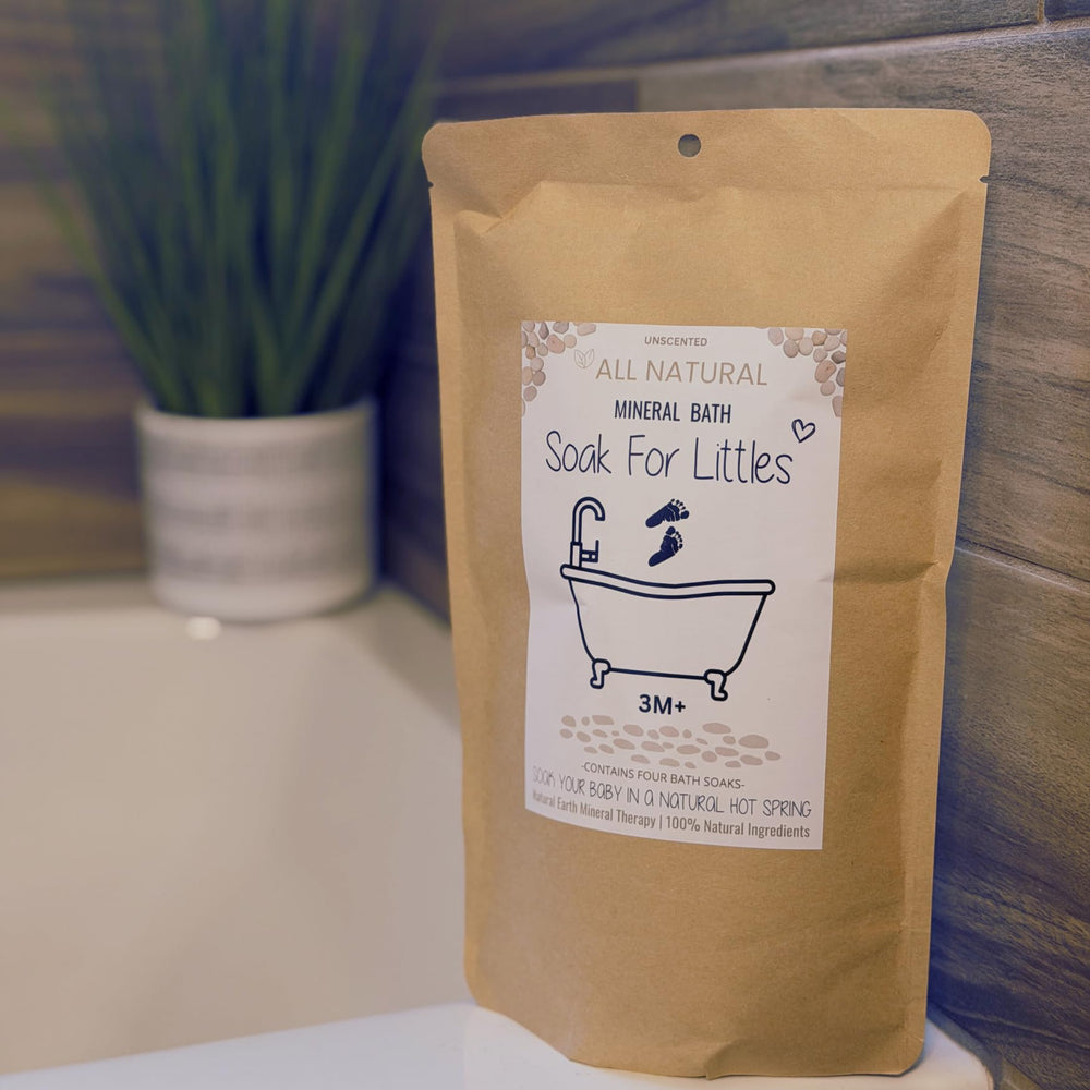 Ready-to-use mineral packets from Littles soak for simple bath prep.