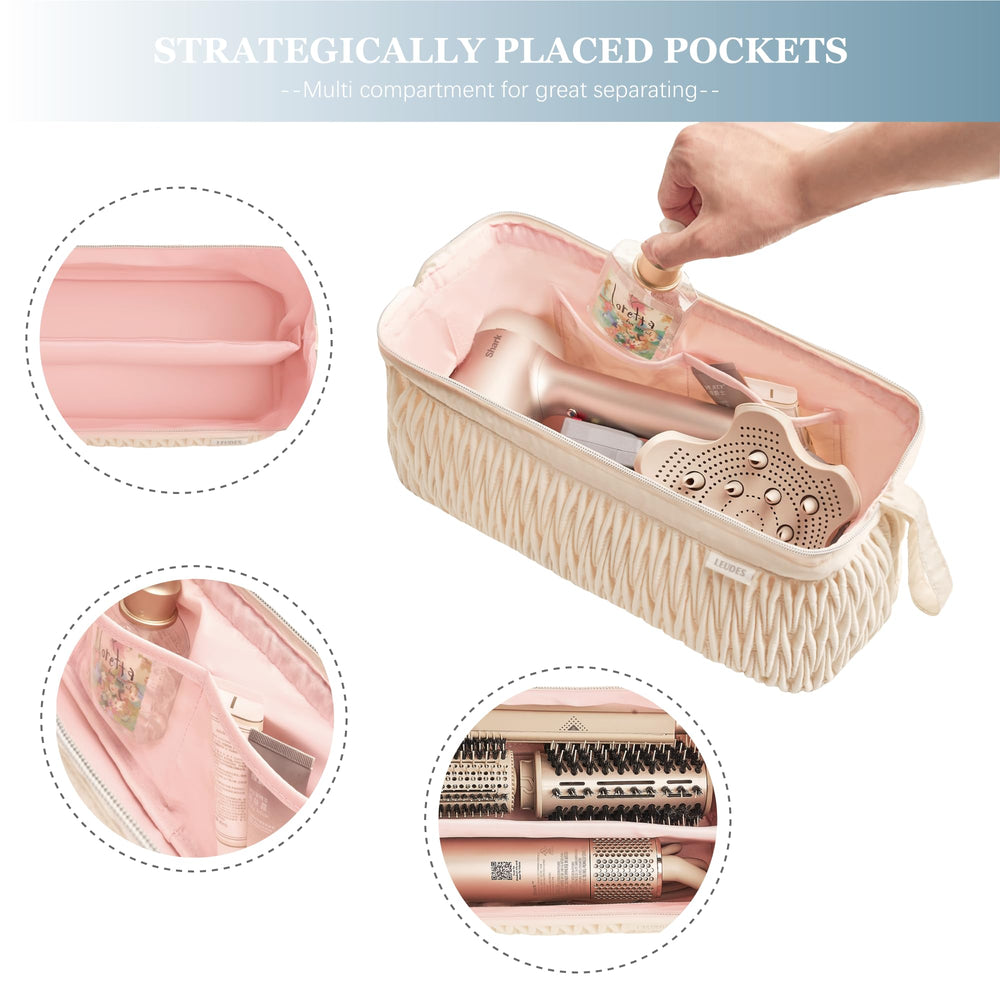 Leudes case with two transparent pockets for accessories.