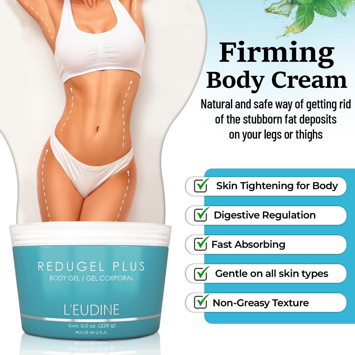 L’eudine Redugel Plus ingredients blend mint oil for a refreshing, nourishing skin experience