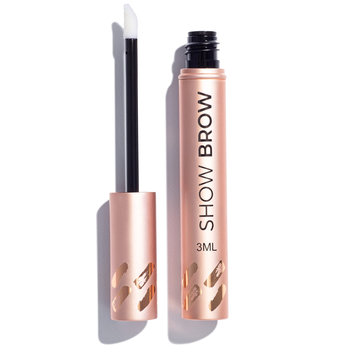 LeVaye Show Brow Serum bottle close-up highlighting the advanced formula for fuller-looking brows