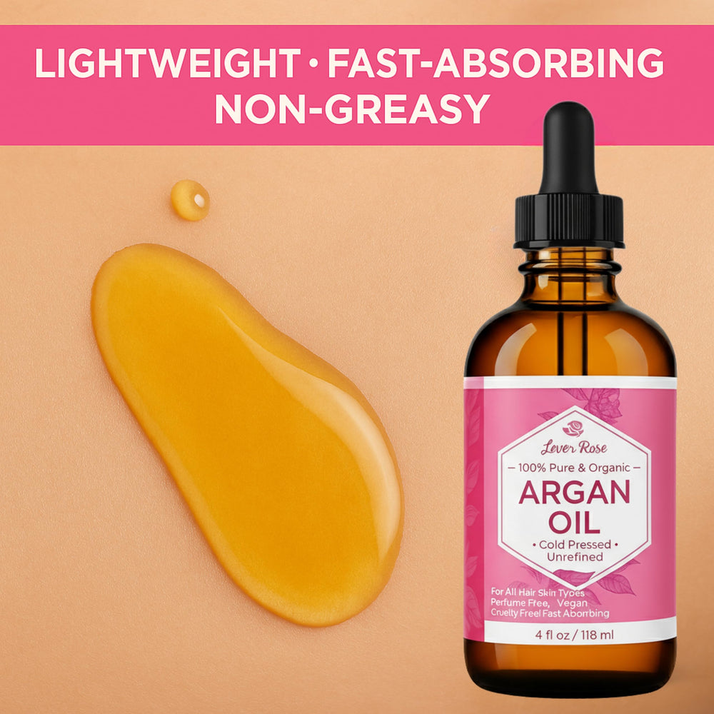 Leven Rose amber glass bottle protects argan oil potency.