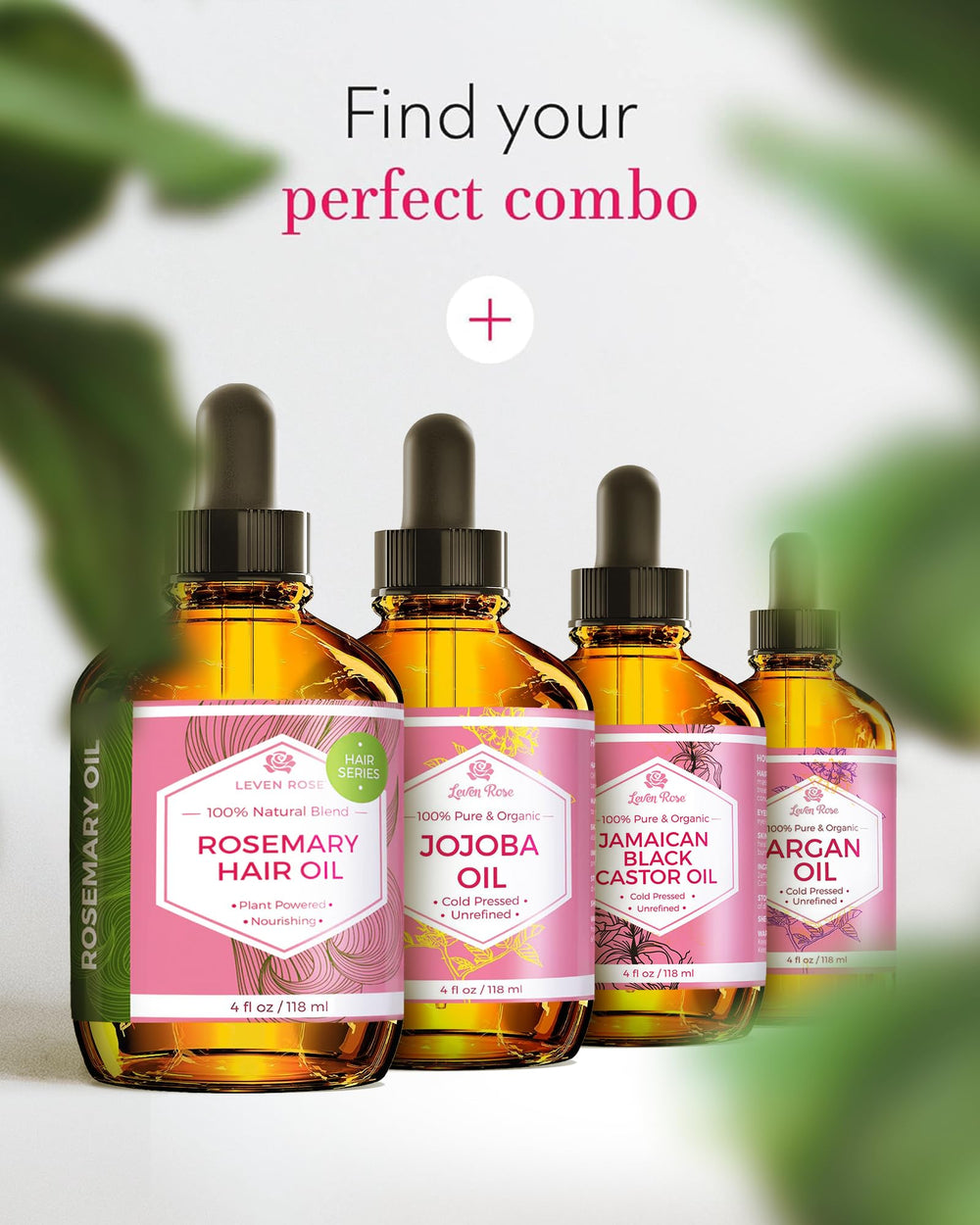Leven Rose argan oil bottle delivers lightweight conditioning and shine.