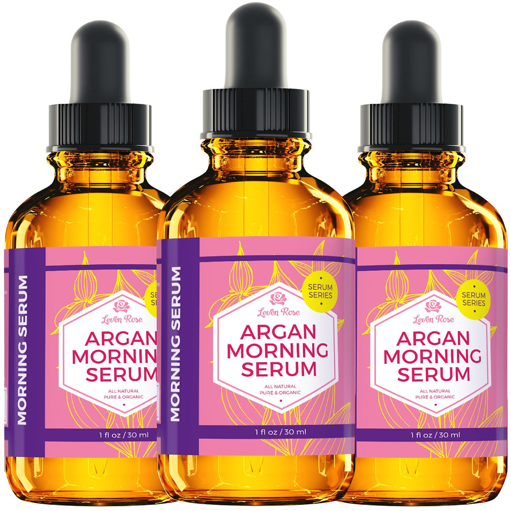 Packaging of Leven Rose Argan Oil Serum emphasizes vegan and cruelty-free purity