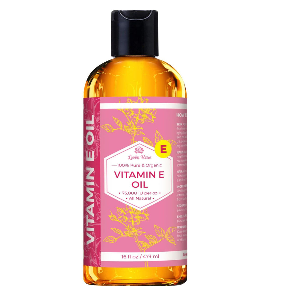 Leven Rose bulk Vitamin E oil bottle with 75,000 IU per oz for deep skin hydration