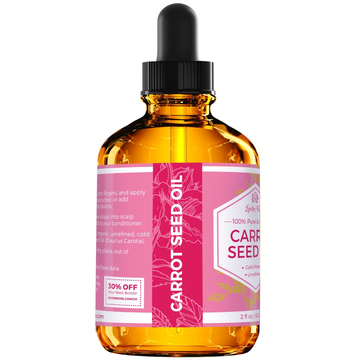 Leven Rose Carrot Seed Oil amber glass preserves freshness and potency.