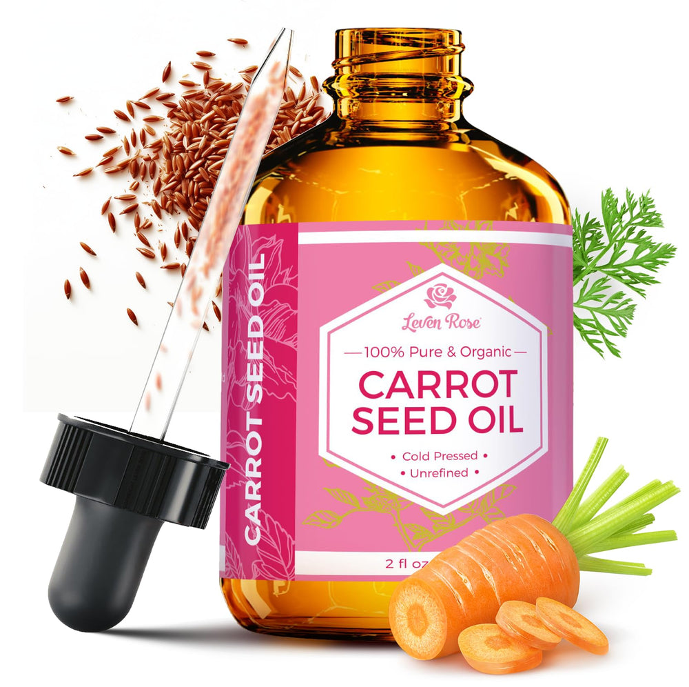 Leven Rose Carrot Seed Oil bottle for pure daily moisturization.