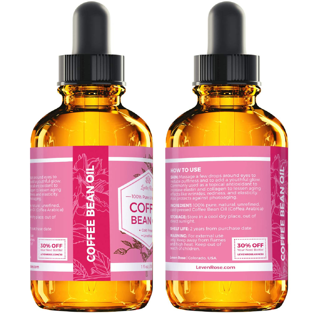 Leven Rose Coffee Bean Oil amber glass packaging protects from light