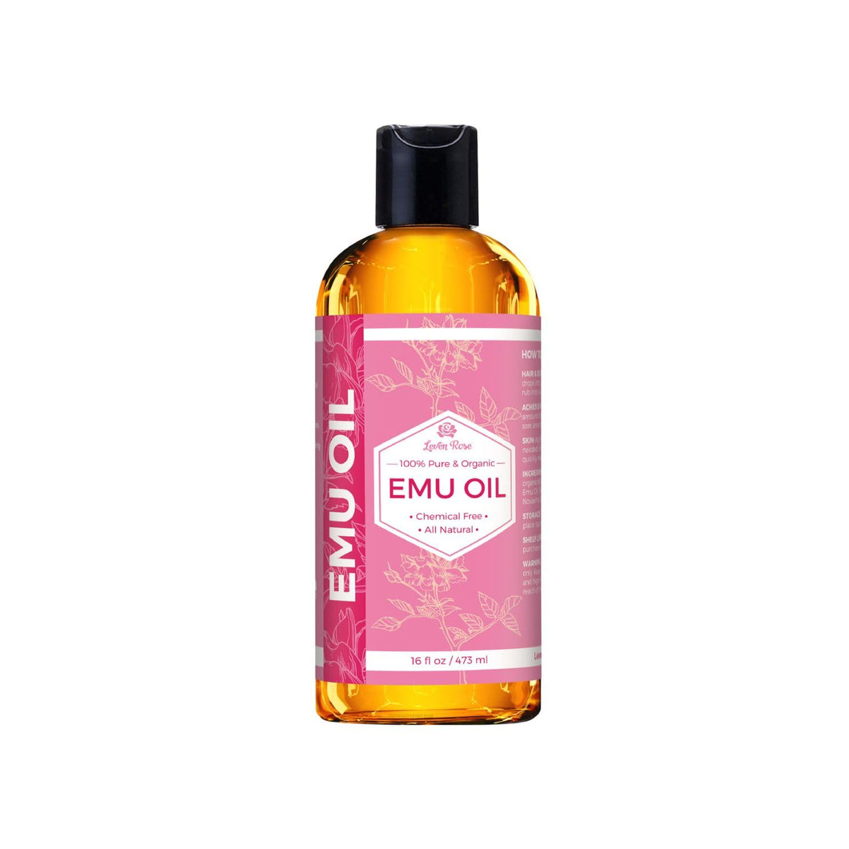 Leven Rose Emu Oil bottle pour for fast skin hydration
