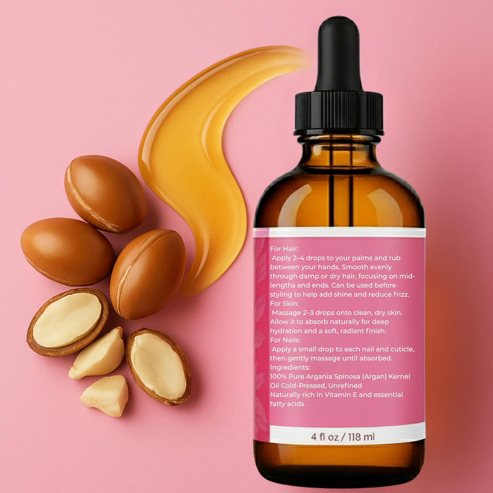 Leven Rose multi-use argan oil for nails, skin, and hair care.