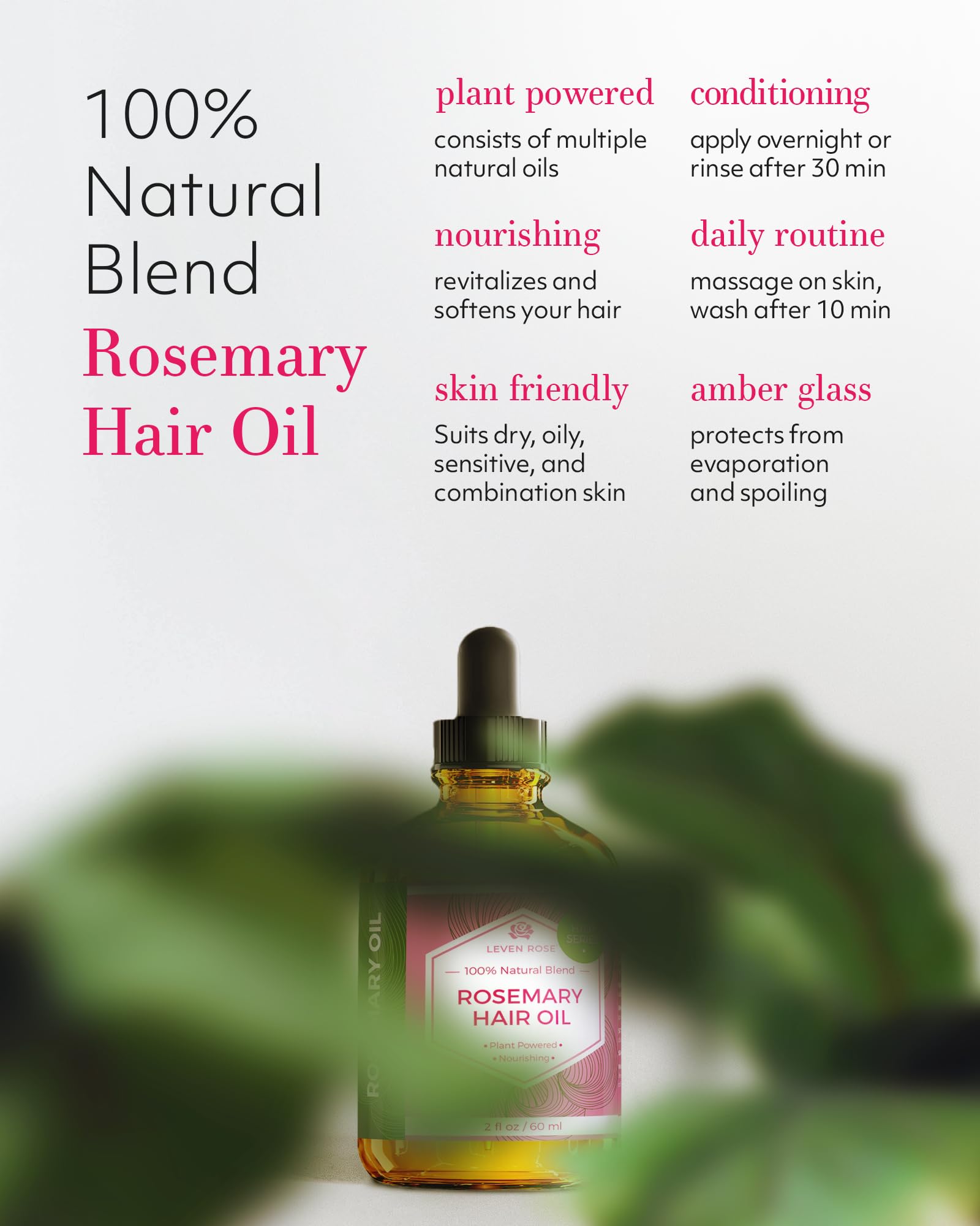 Leven Rose pumpkin seed oil bottle adds nourishment for scalp vitality.