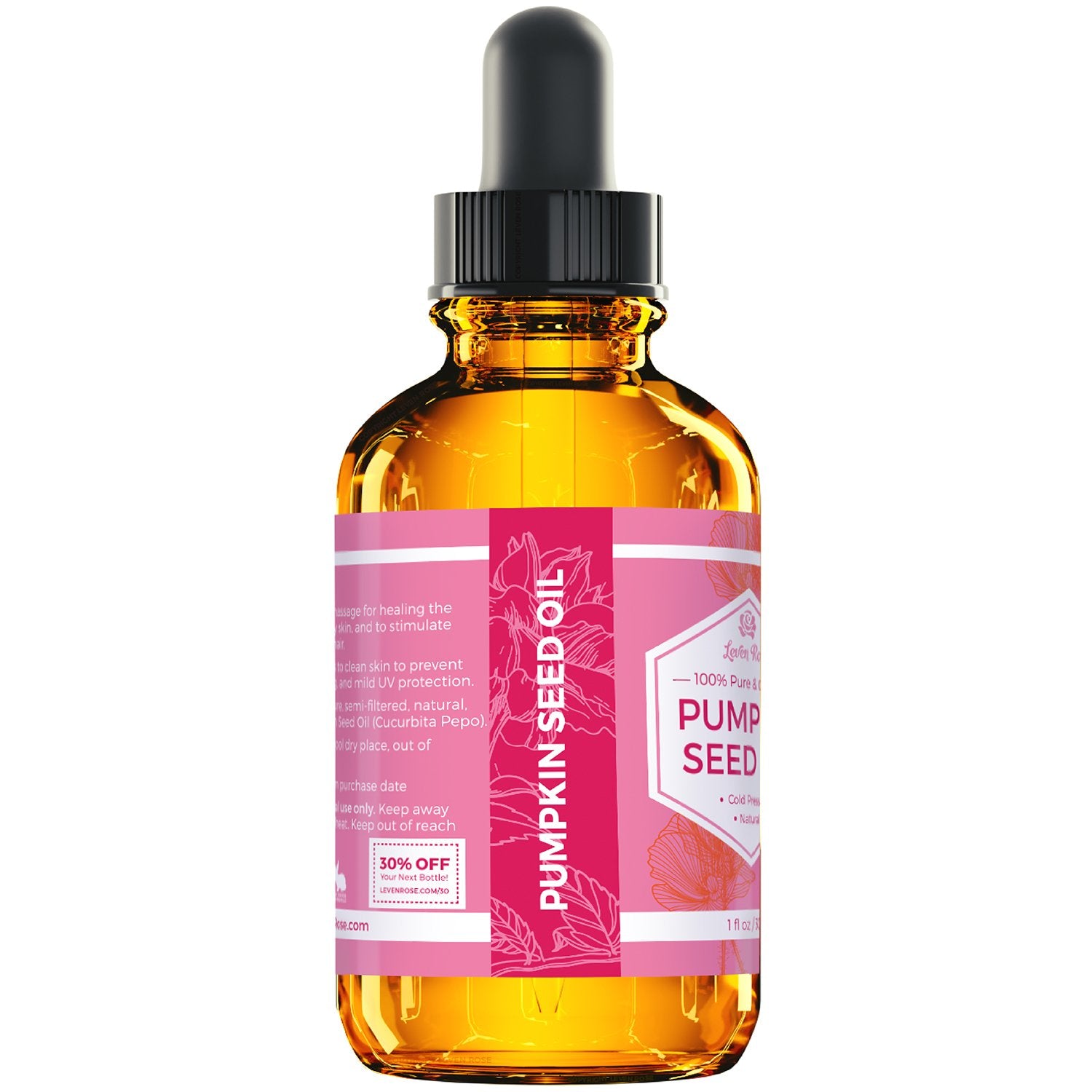 Leven Rose pumpkin seed oil on skin delivers moisture and glow.