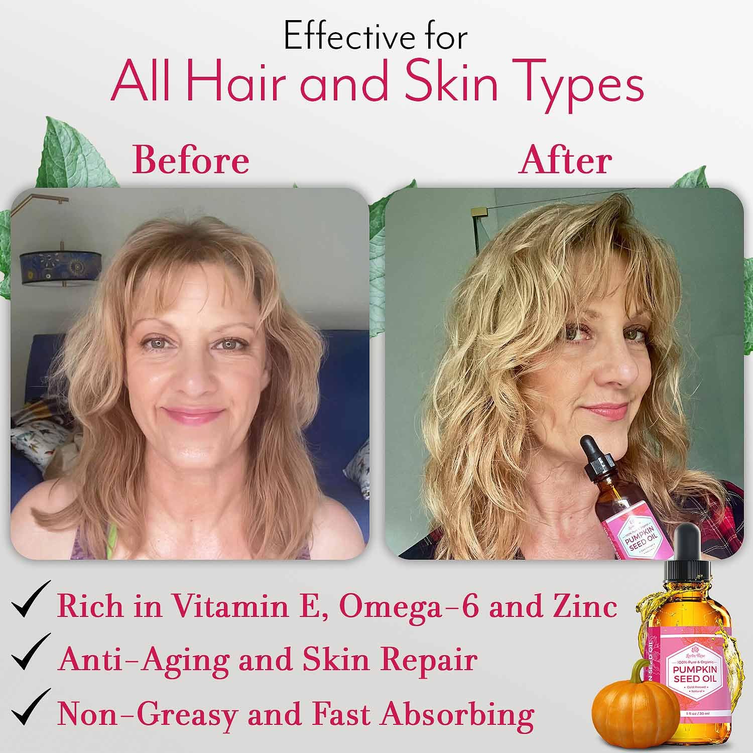 Leven Rose pumpkin seed oil applied to skin for deep hydration