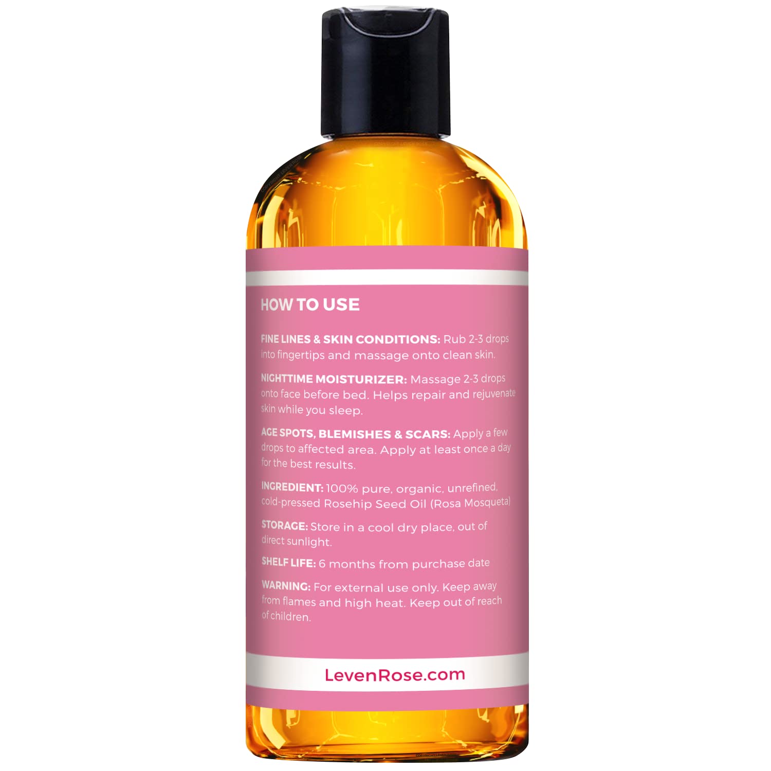 Leven Rose rosehip oil for hair gloss improves shine and manageability