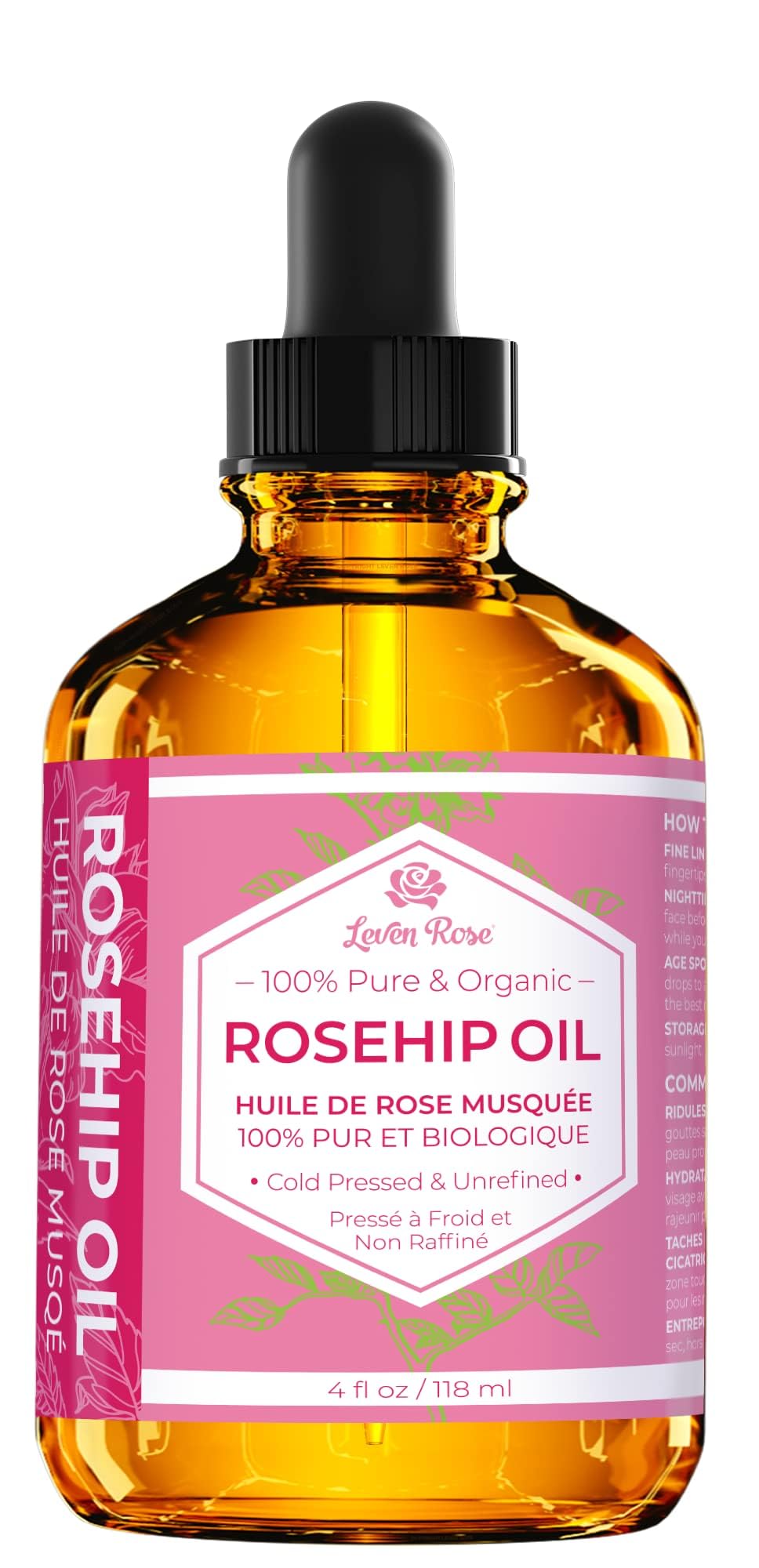 Leven Rose Rosehip Seed Oil on face for even tone and glow