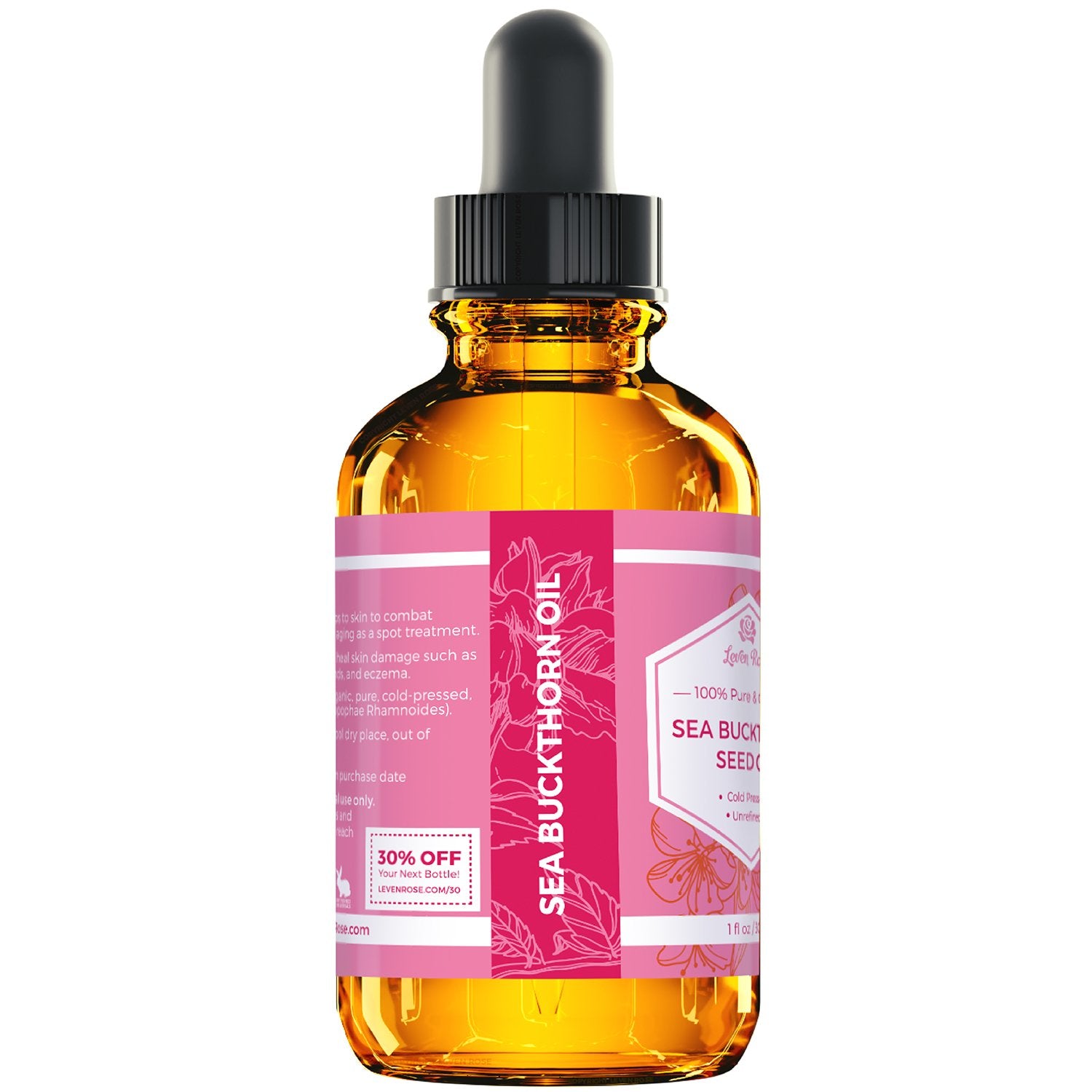 Close-up of dark amber bottle, protecting pure sea buckthorn oil quality.