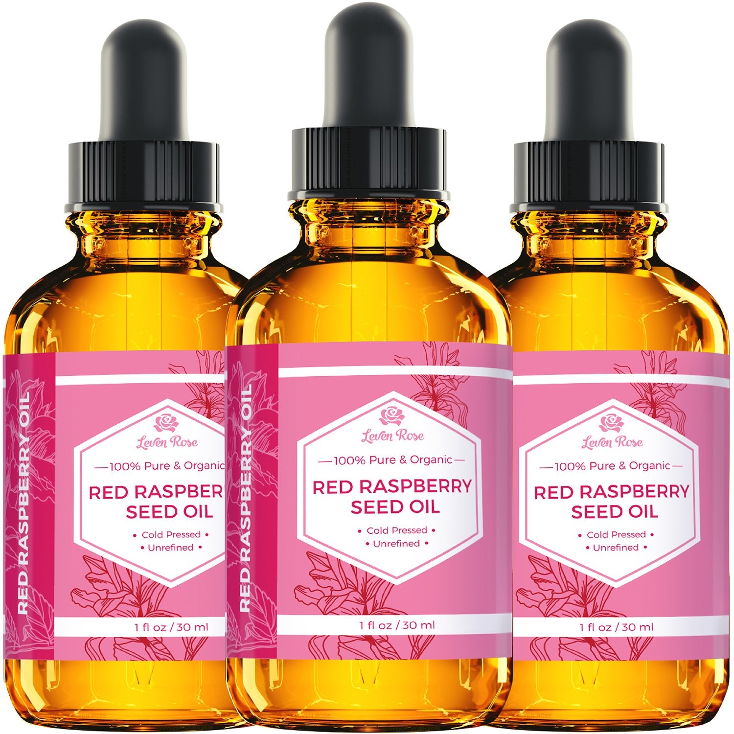 Leven Rose skincare routine featuring raspberry seed oil as a nourishing step.
