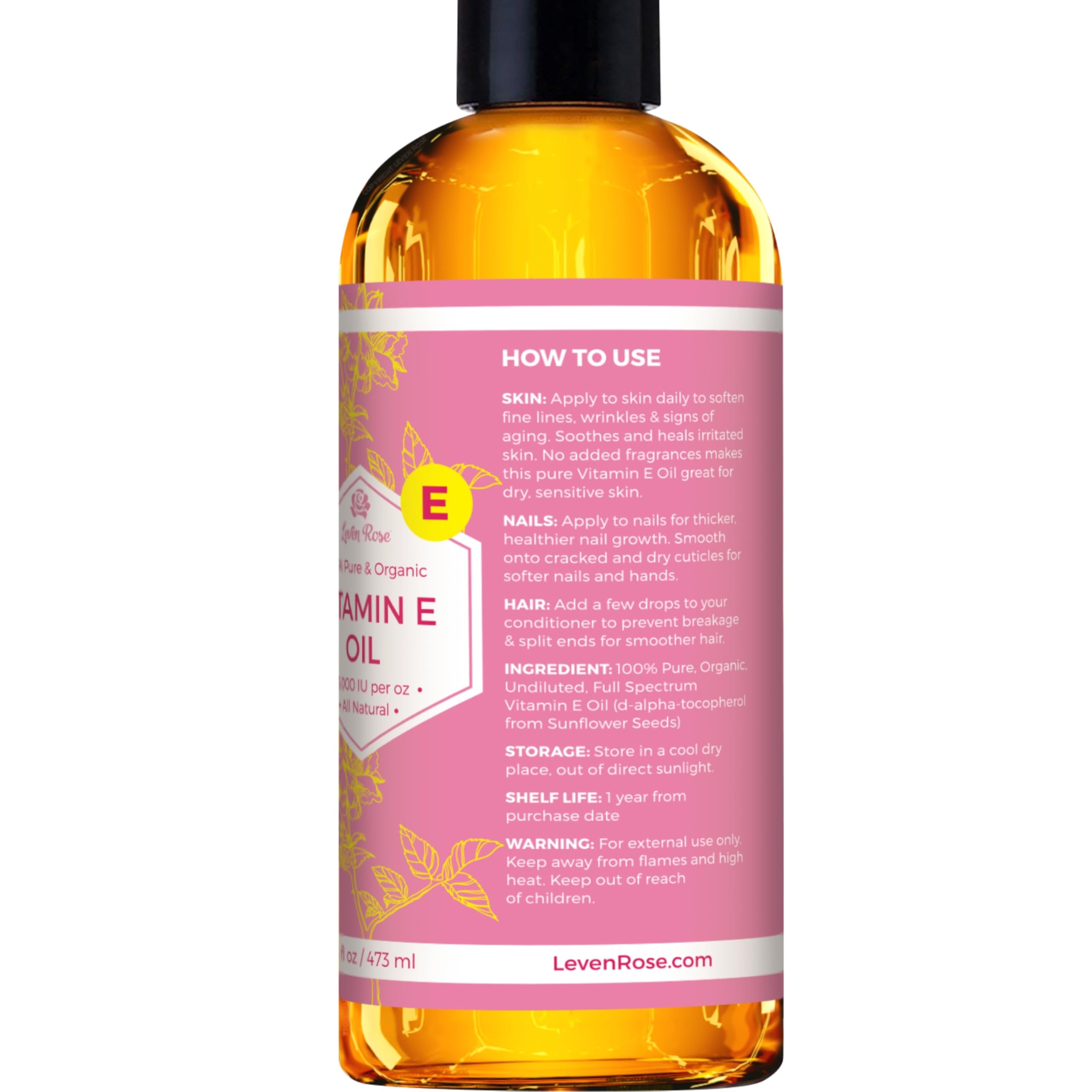 Sourced from North American sunflower seeds, Leven Rose Vitamin E Oil offers a pure, natural option