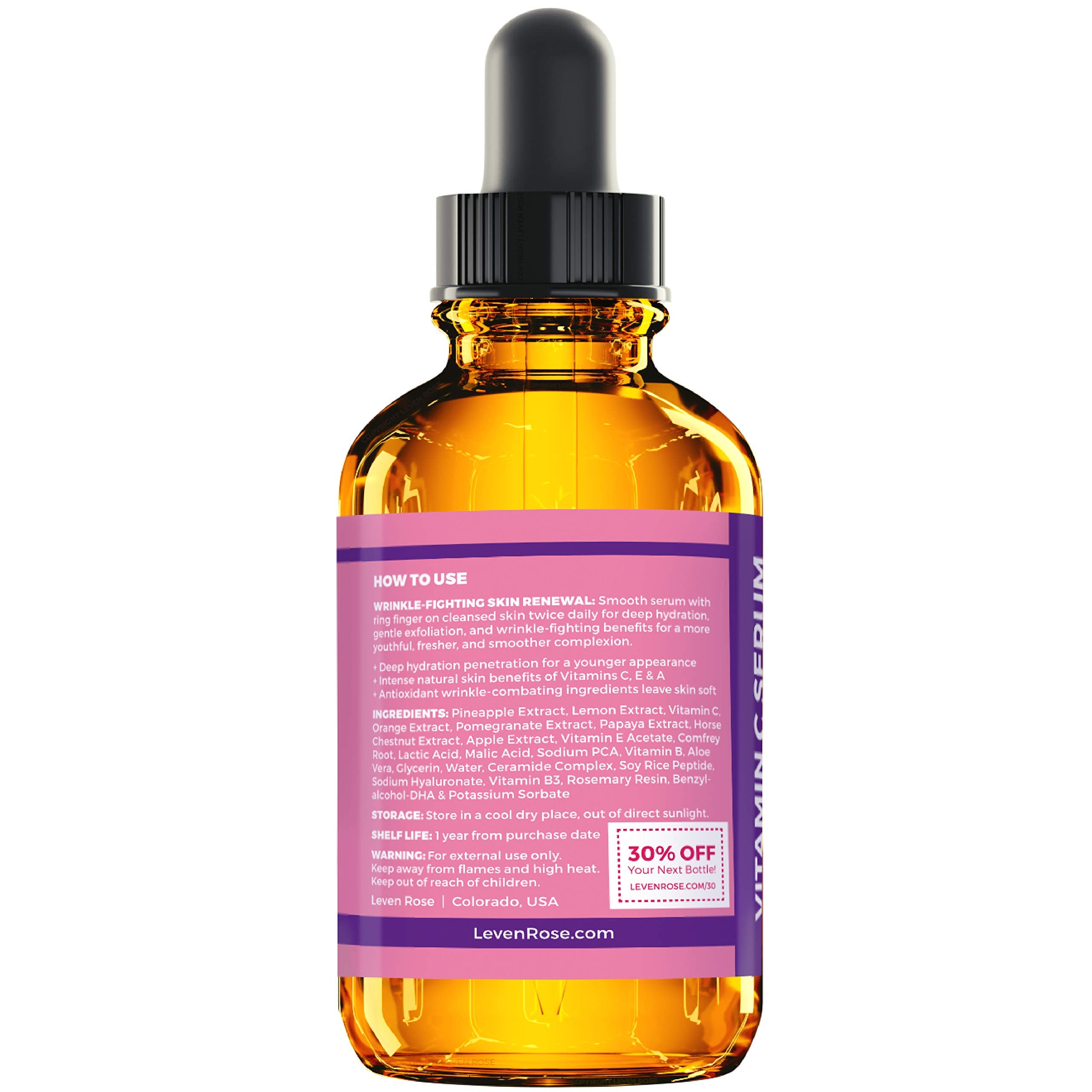 Night routine step using Leven Rose vitamin C serum for hydration