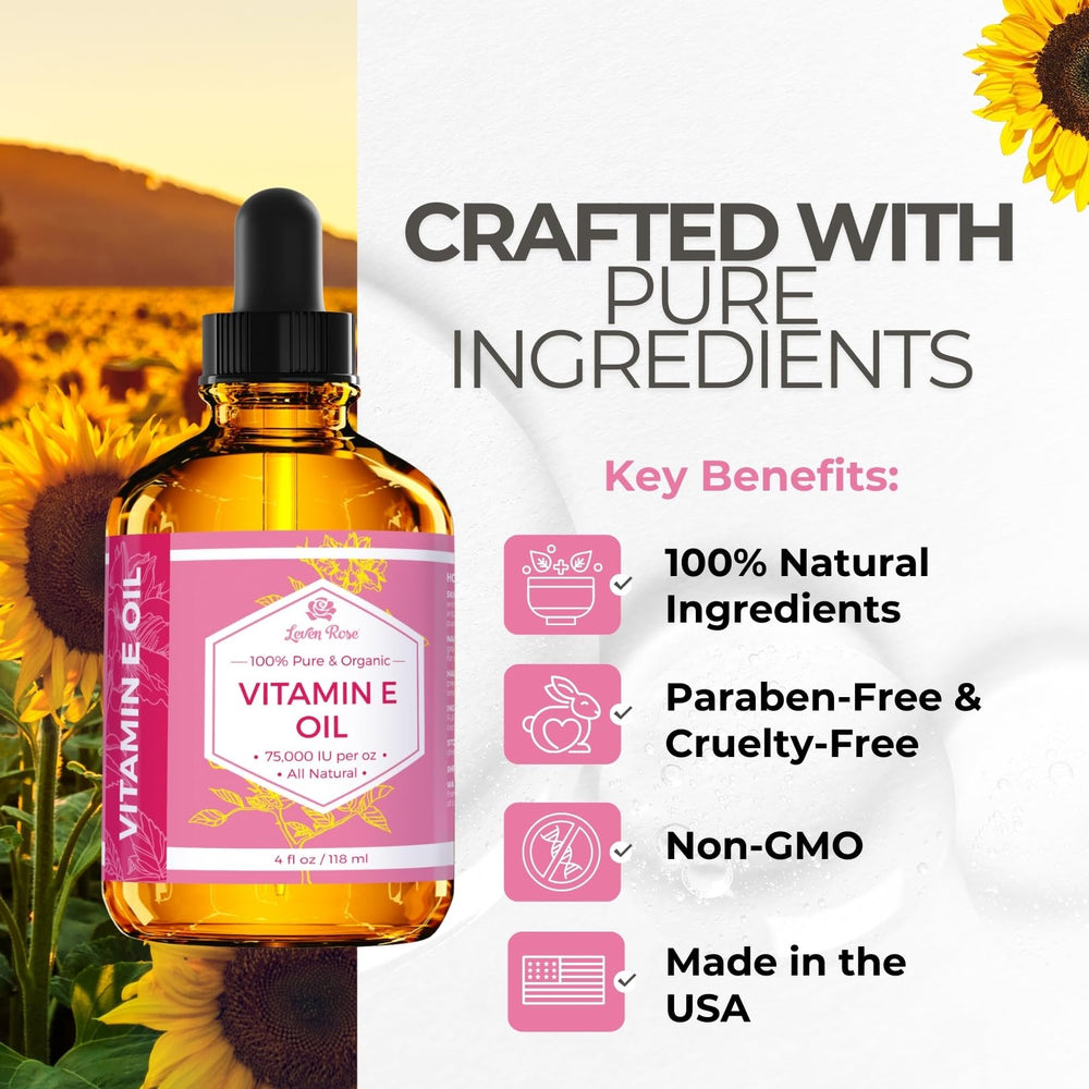 Leven Rose Vitamin E Oil dropper in use for skin nourishment.