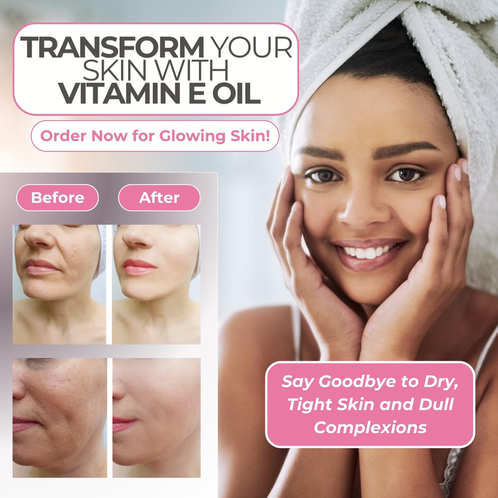 Leven Rose Vitamin E Oil on hair ends for shine and moisture.
