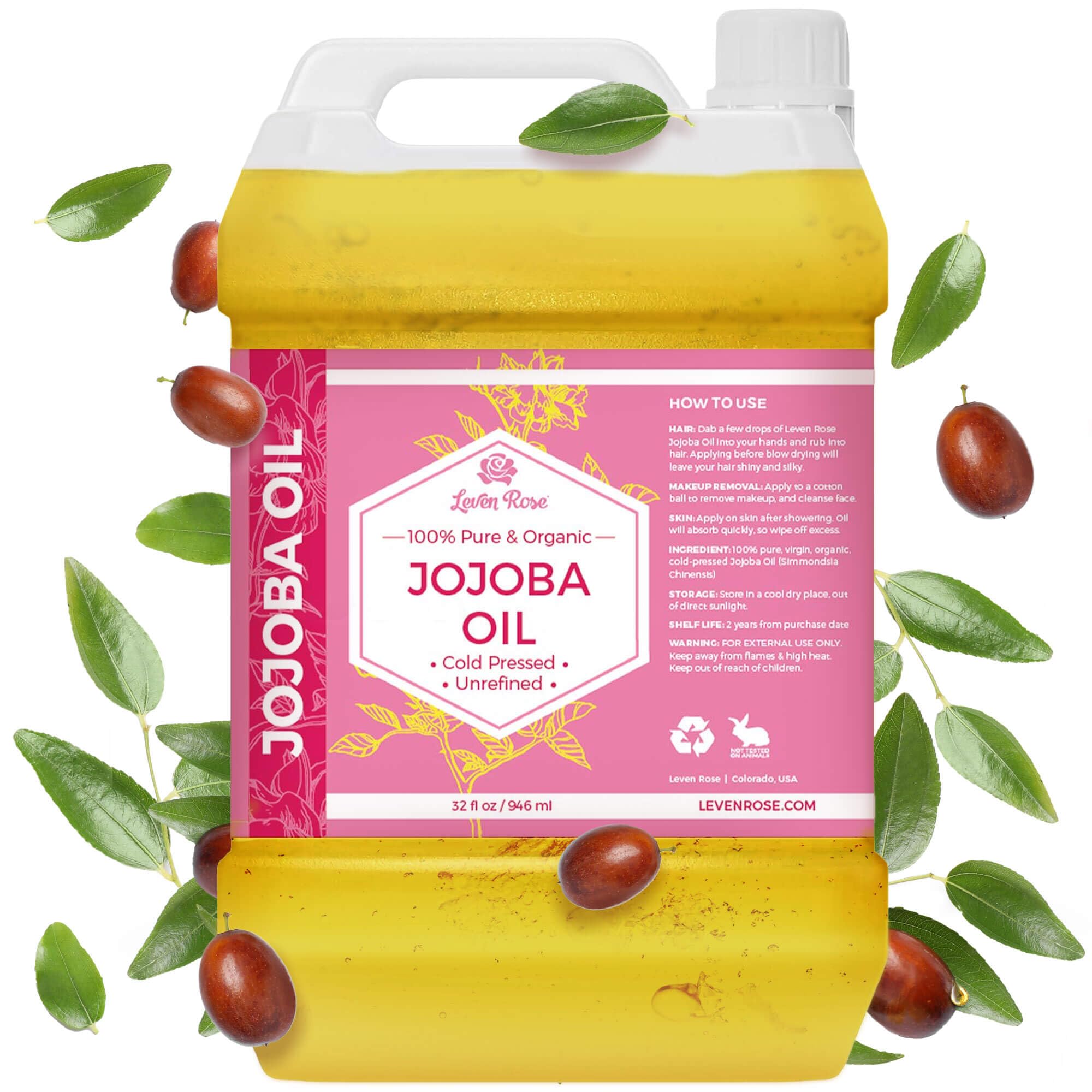 Leven Rose Jojoba Oil bulk bottle for versatile skin and hair care