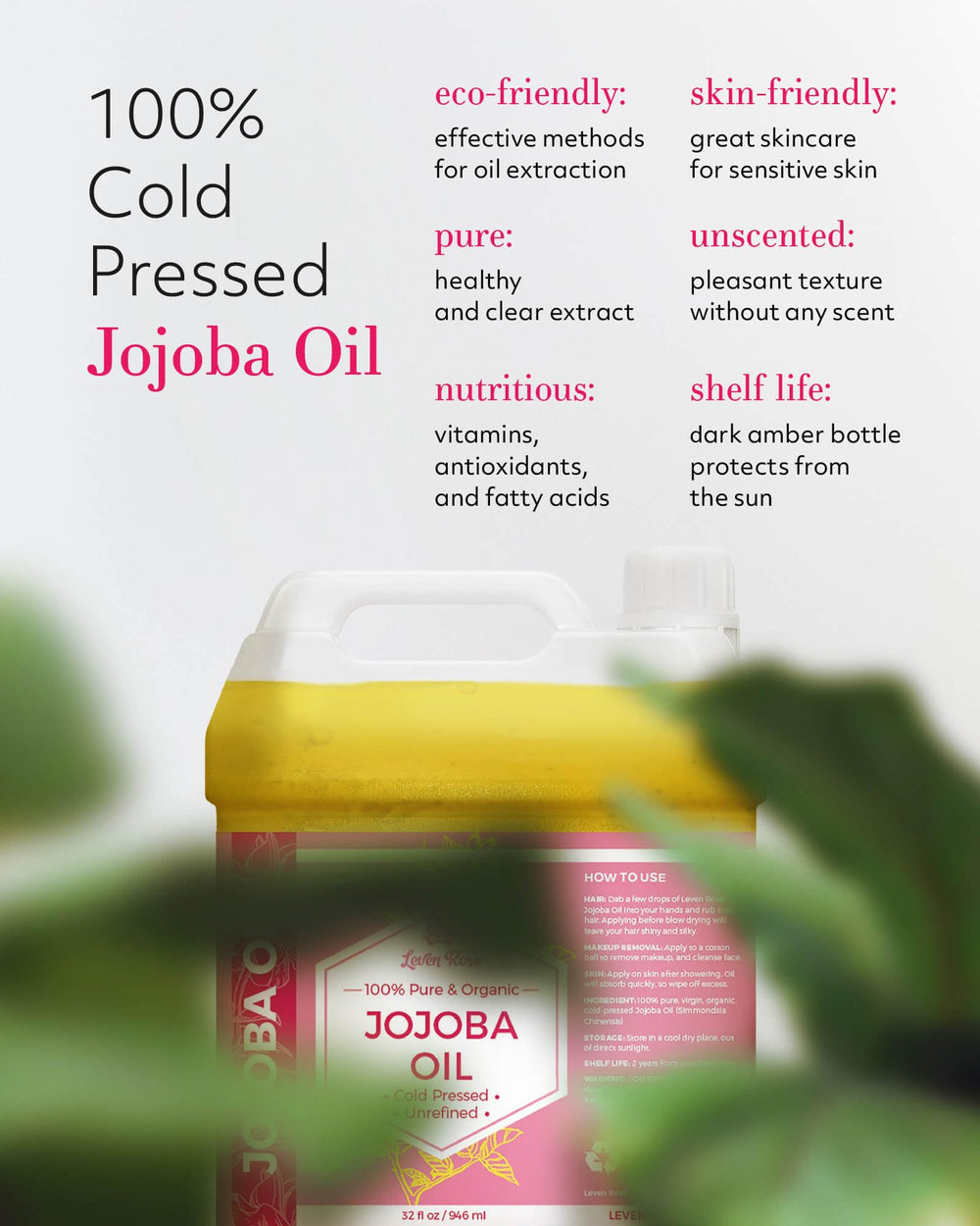 Leven Rose Jojoba Oil bulk pour bottle for easy skincare and blends
