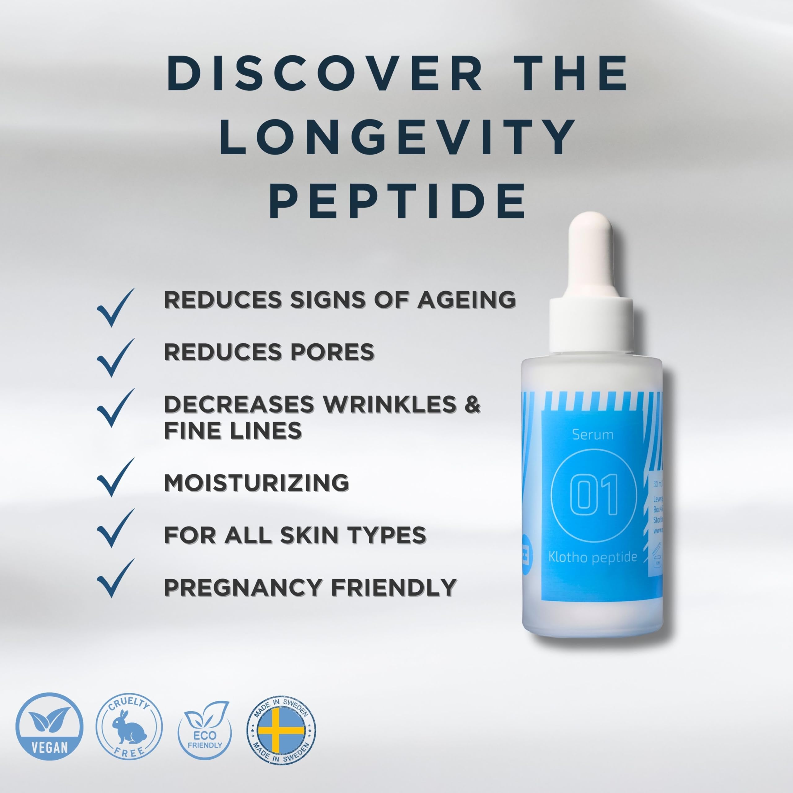 Packaging for Leverage x Evolution EiE01 serum highlighting vegan cruelty free ethics