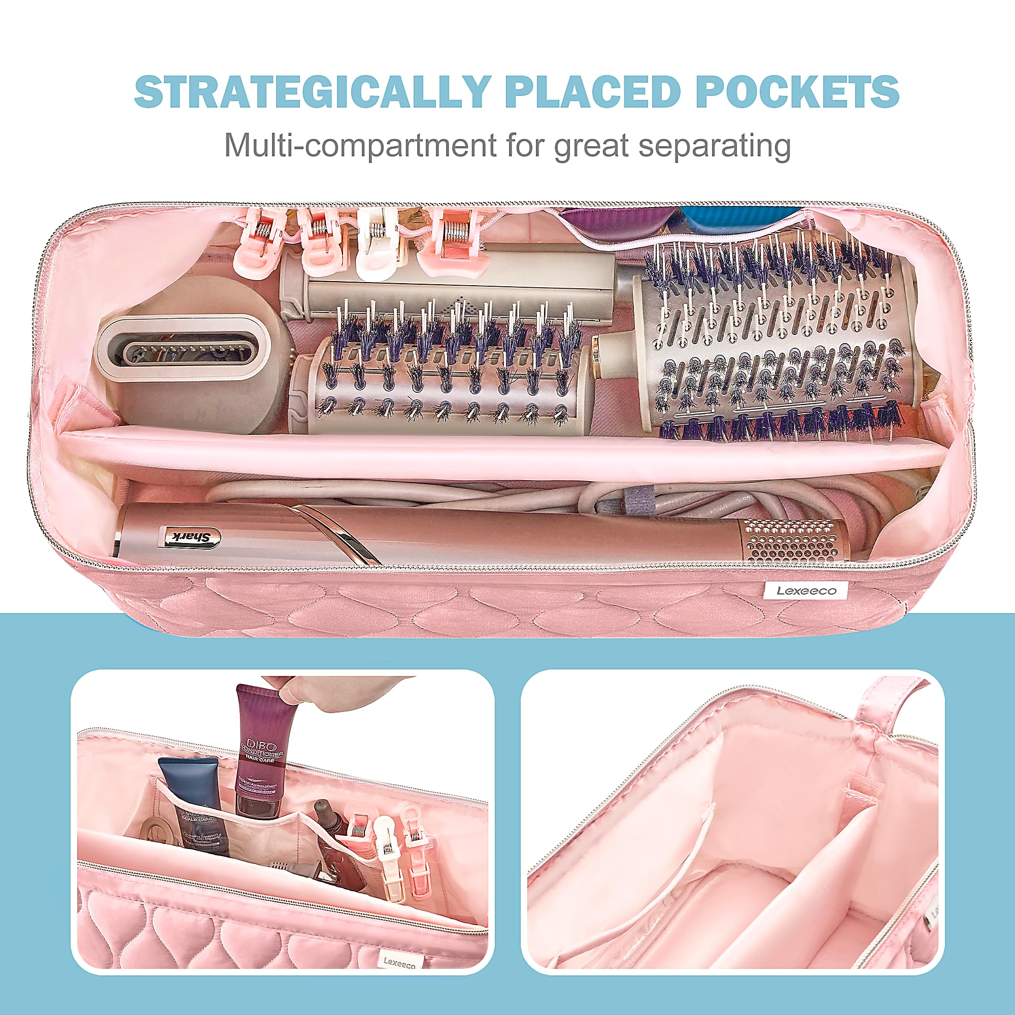 Lexeeco dyson-airwrap travel case removable divider keeps tools organized