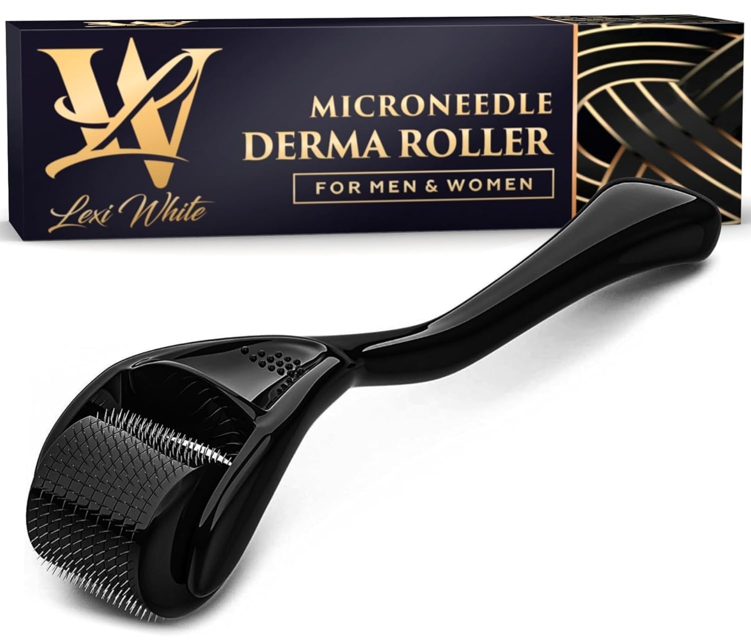 Lexi White Beauty derma roller glossy black for at-home facial micro-needling